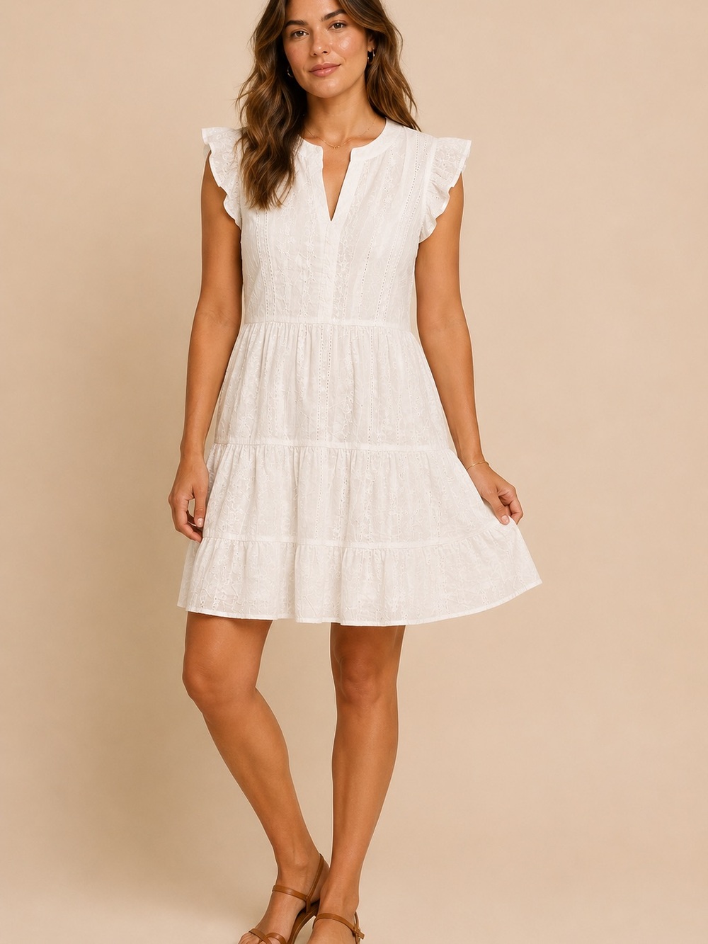 Laundry  White Eyelet Tiered Flutter Dress- Brand new with tags!!✨✨✨